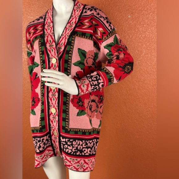 Farm Rio Floral Knit Cardigan Sweater - Pink and Red - Picture 5 of 17